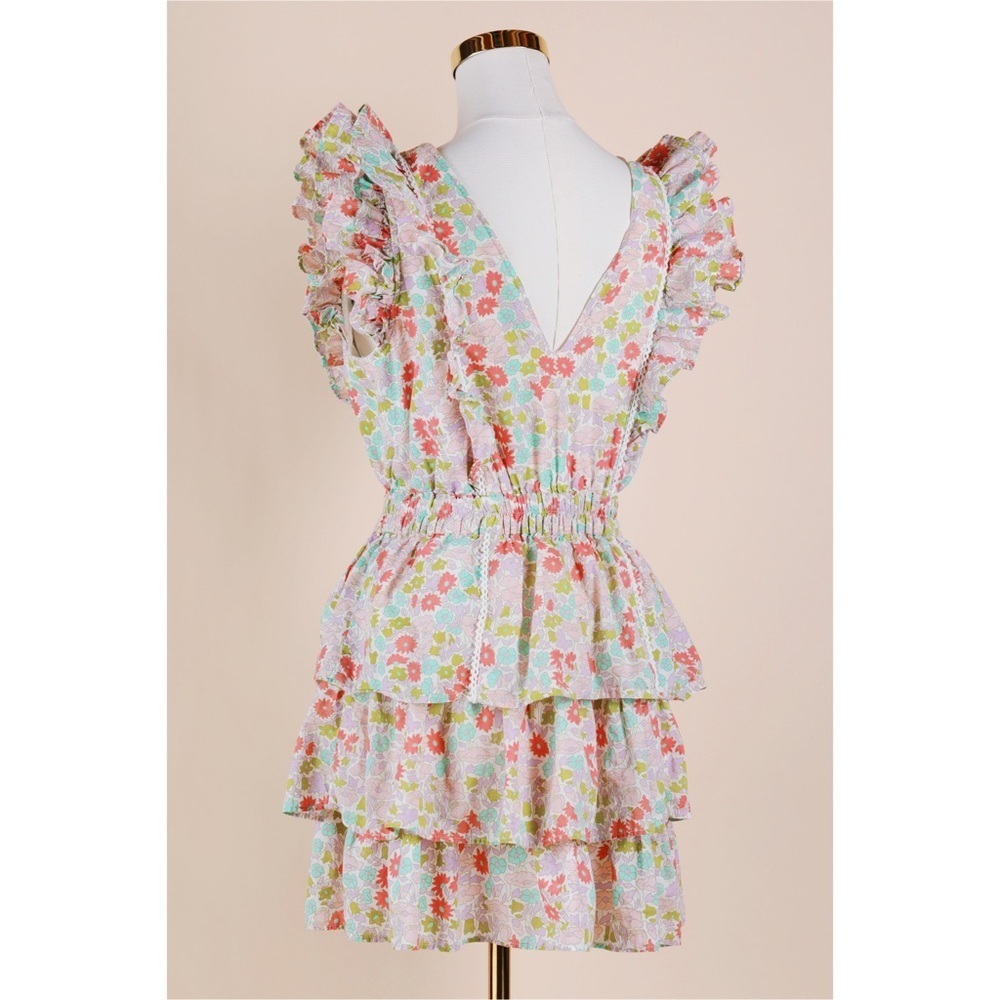 Sz S Anthropologie Love The Label Ines Floral Ruffle Tiered Cotton Mini Dress - Picture 4 of 5